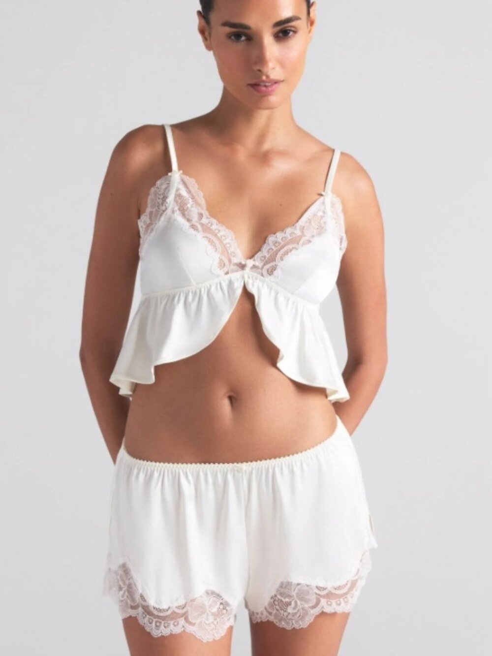 NEW SKIMS Woven Shine Babydoll and Short Set Satin Pajamas 2X Ivory NWT Plus